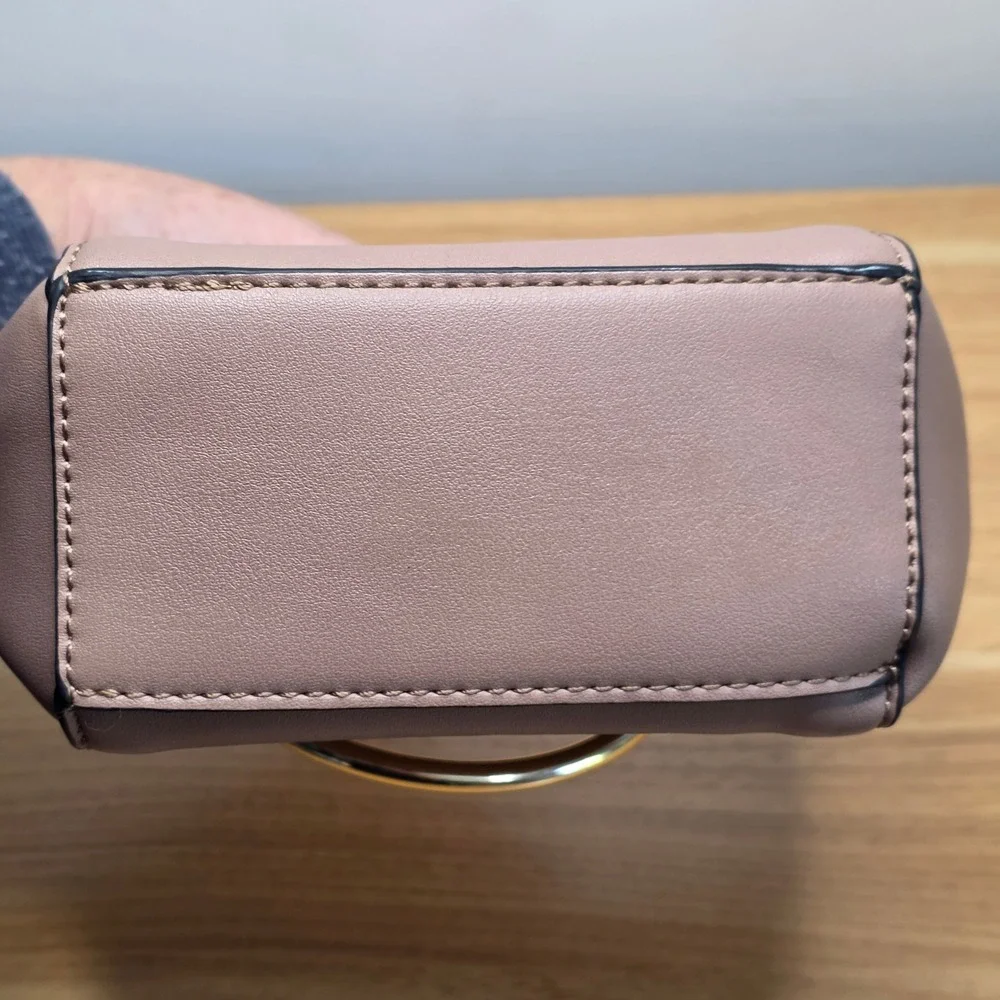 Colab Taupe/Pink Faux Leather Top‎ Handle Bag Gold Ring Handles - Picture 3 of 7